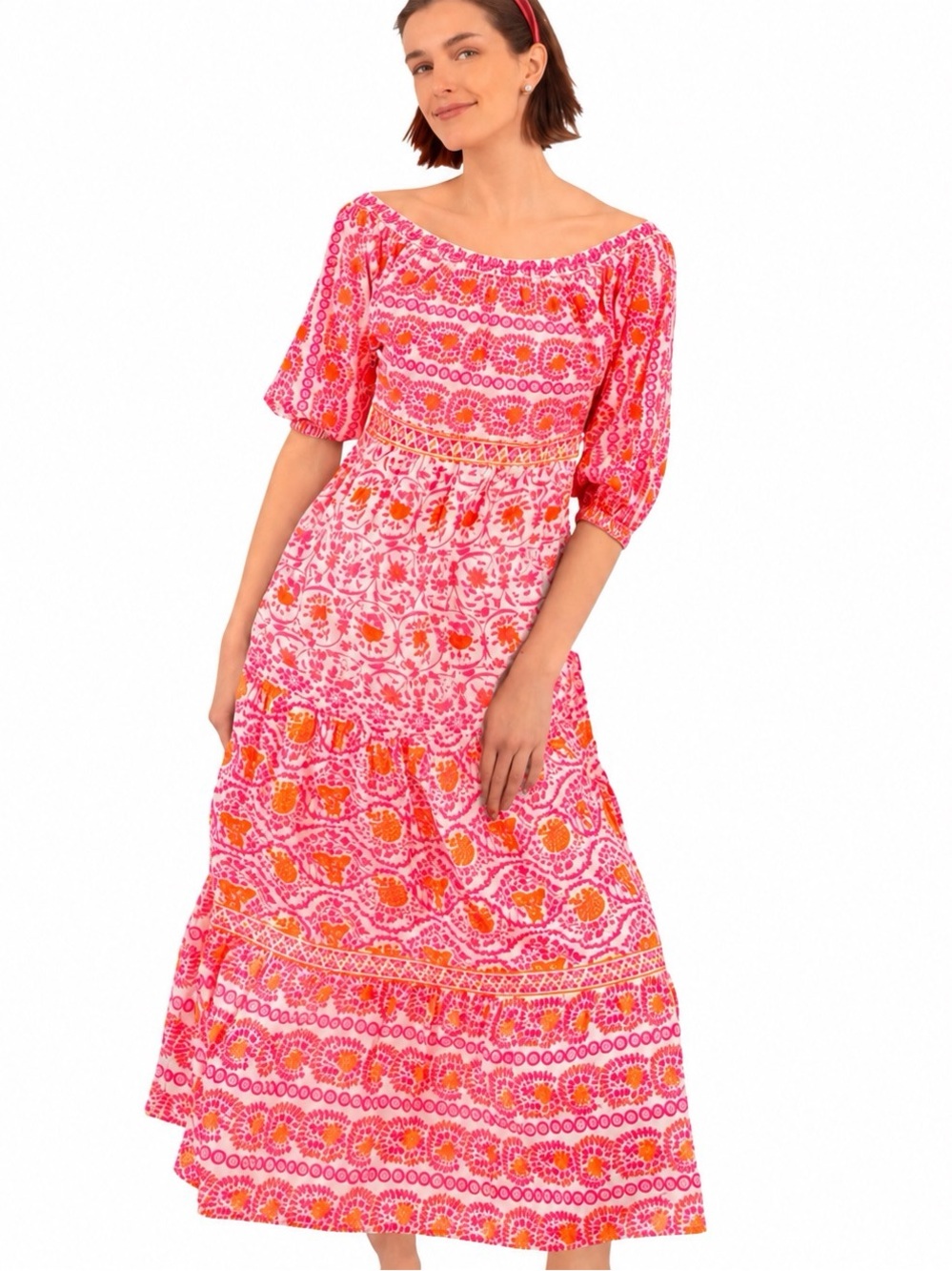 Gretchen Scott All Dolled Up Maxi Dress East India Pink Orange Cotton Women Size